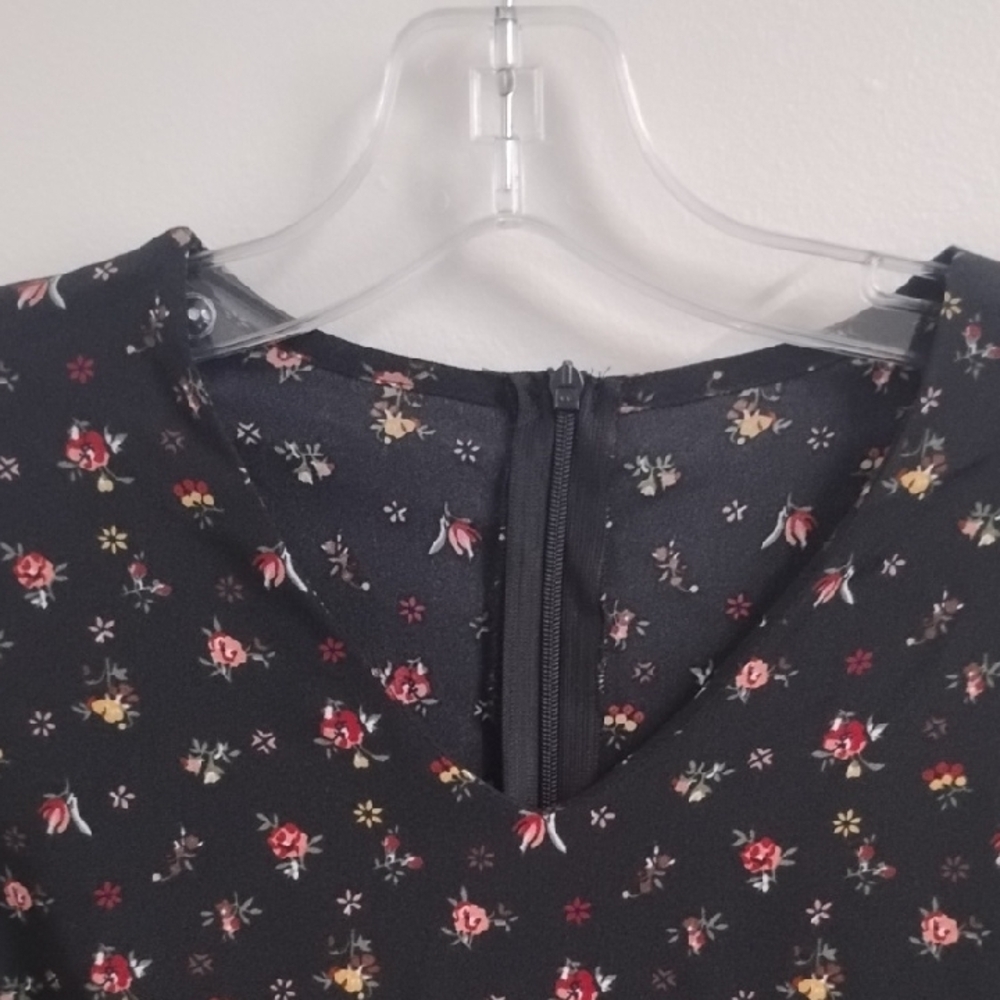 Black Ditsy Floral Feminine Girly Boho Cottagecore Long Sleeve Maxi Dress - Picture 5 of 11